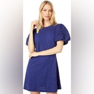 146 0 Free People NWOT Navy Blue Ruffled Puff Sleeve Dress, Size Large